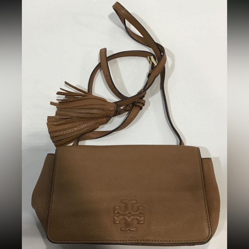 Women’s Tory Burch Thea Tan/Brown Pebble Grain Leather Crossbody Mini Bag